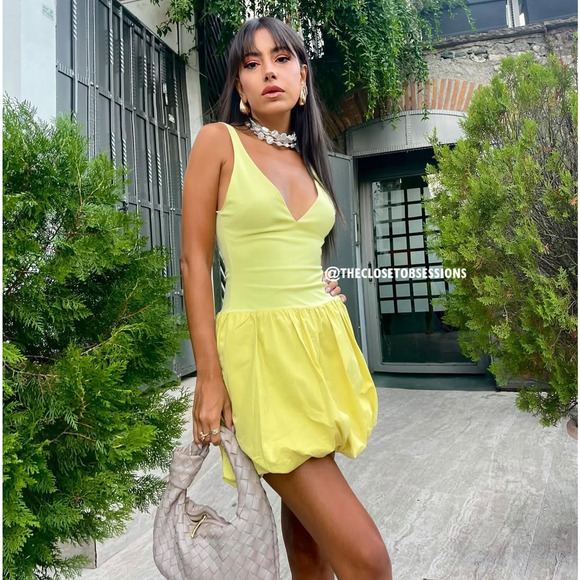 ZARA V-Neck Balloon Mini Dress NWT | Yellow Knit Blogger Fave - Picture 9 of 16